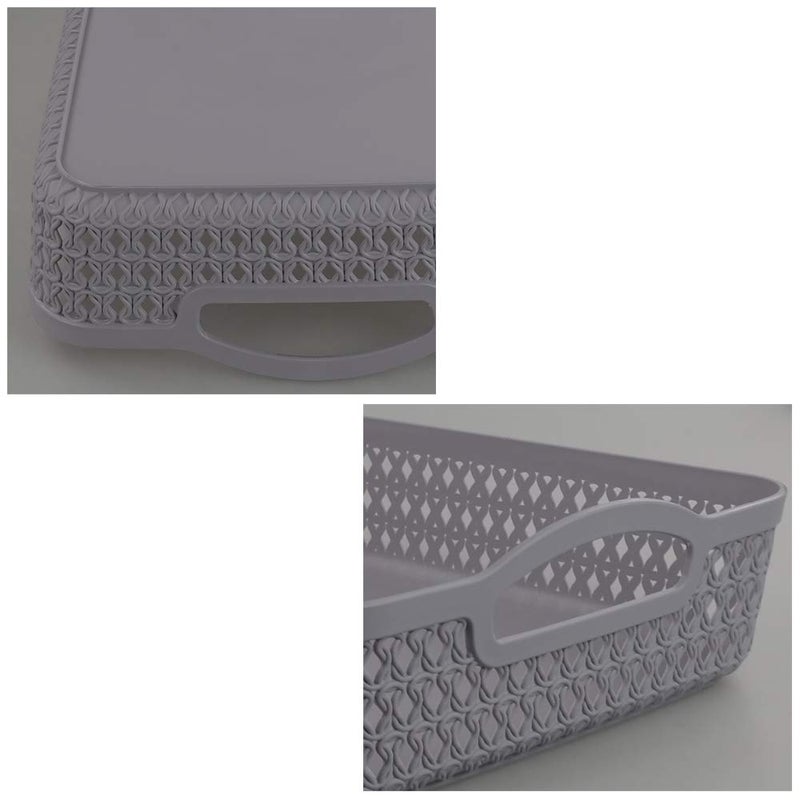 Kekow Plastic Storage Tray Basket with Handle, Set of 6, 13.22" x 10.23" x 2.95", Gray - Image 3